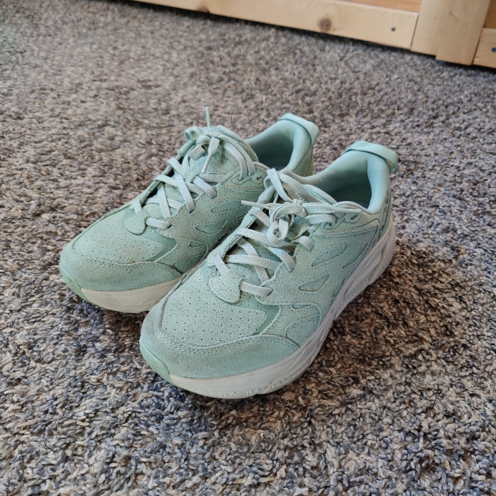 Hoka Clifton L Suede in Smoke Green/Celadon Tint